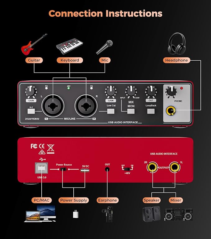 TISINO Audio Interface 24Bit/192kHz, USB Audio Interface - Image 7