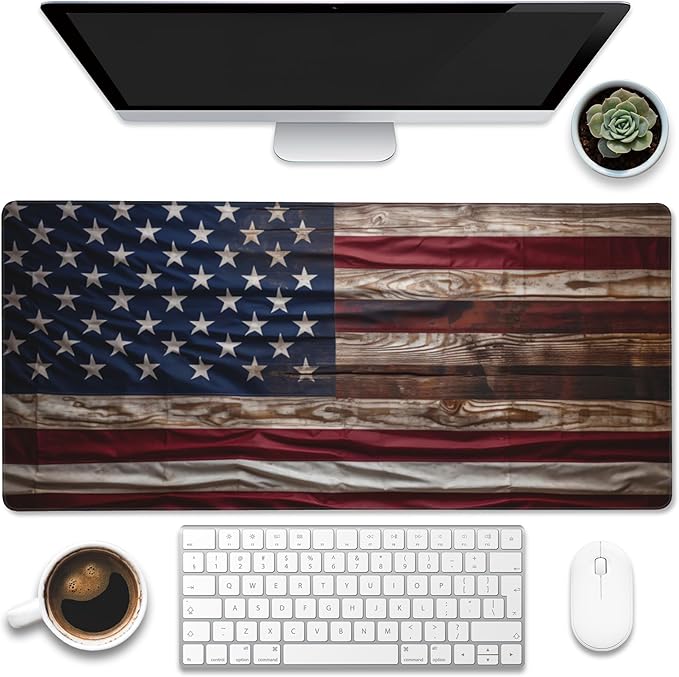 Eflxamz Large Gaming Mouse Pad for Desk, Wooden American Flag Desk Mat by Eflxamz