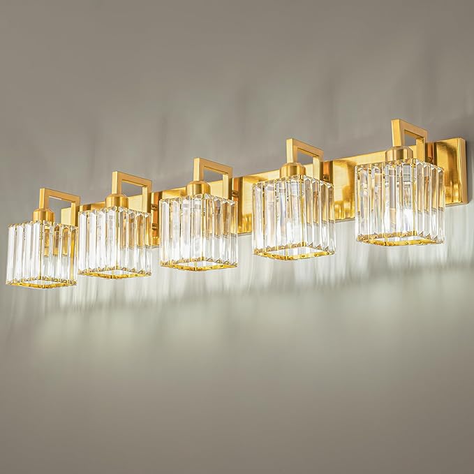 FDPBY Modern Bathroom Vanity Light 5-Lights Chrome Crystal Wall Lamp Bathroom by FDPBY