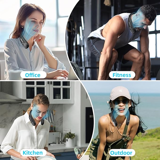 Portable Neck Fan, Hands Free Personal Wearable Bladeless Fan, 6000mAh USB - Image 4