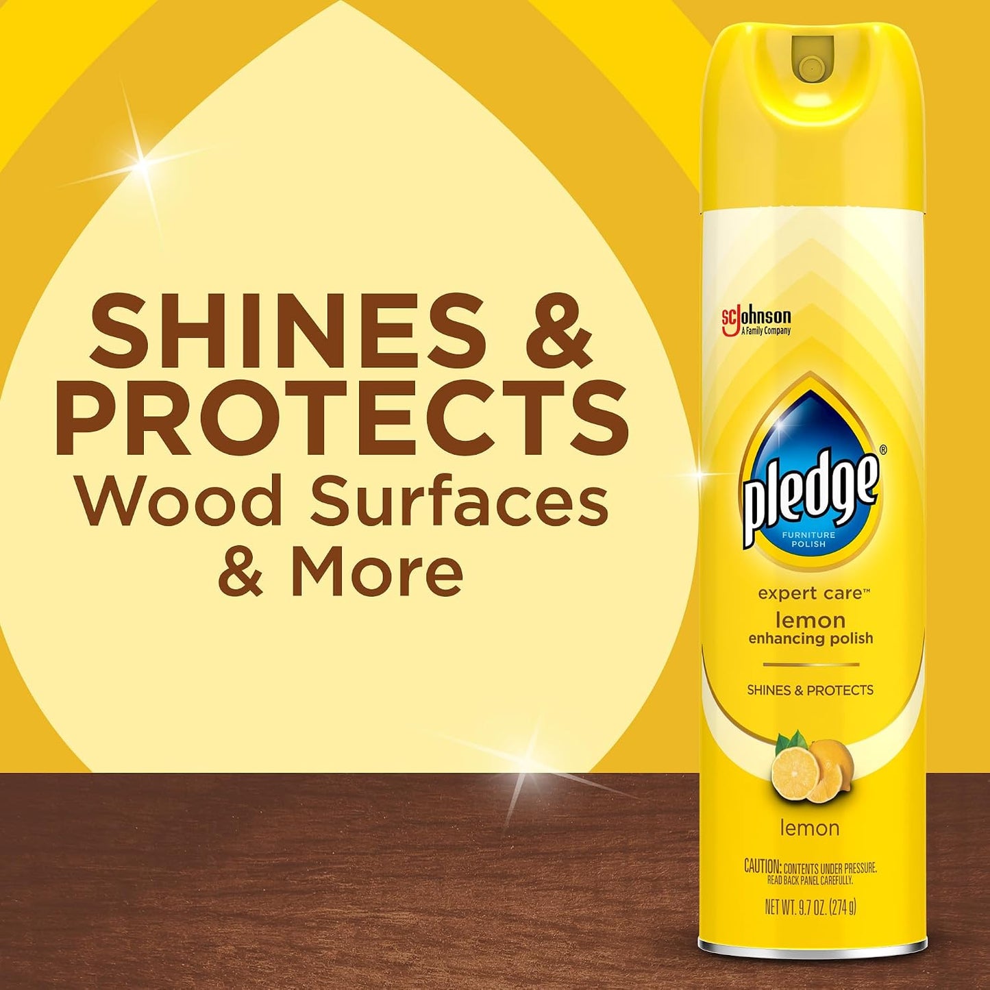 Pledge Enhancing Polish Spray, Wood Furniture & Stainless Steel Polish, Remove Dust and Fingerprints, Fast Shine and Protect, Prevent Scratches & Knicks - Lemon Scent, 9.7oz