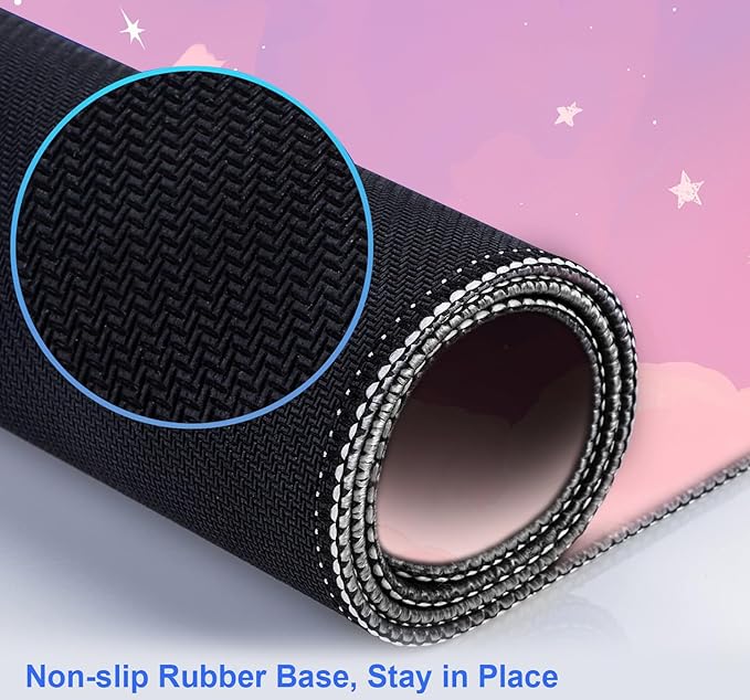 Cute Anime Cloud Desk Mat, Beautiful Pink Stitching Edge Non Slip Rubber Mouse - Image 7