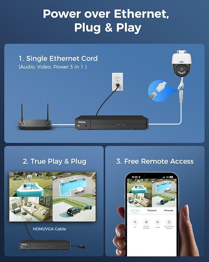 【360°View】 Hiseeu 12MP NVR 12 Pcs 5MP PoE PTZ Cameras, 350°Pan 90° Tilt，Auto - Image 7