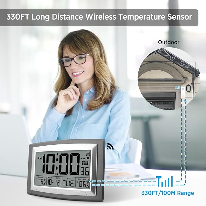WallarGe Atomic Clock with Outdoor and Indoor Temperature - Image 5