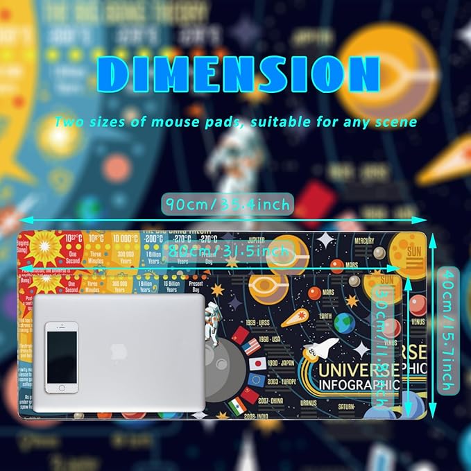 Desk Mat, 3D Solar System Galaxy Infographic Extended Gaming Mouse Pad Large - Image 4