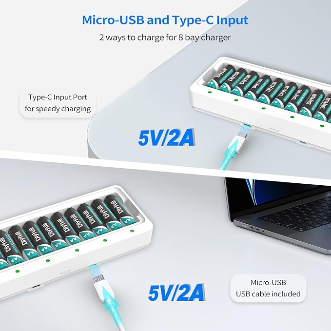 Dlyfull 12 Bay AA AAA Battery Charger, USB and Type-C Selectable High-Speeding - Image 3