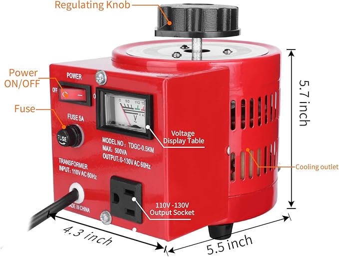 Beleeb Voltage Transformer 5 Amp Auto AC Variable Voltage Regulator, 500VAC Max - Image 7