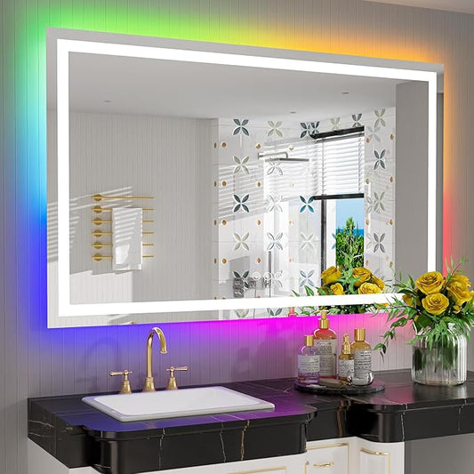 YEELAIT 55x36 Inch RGB LED Bathroom Mirror Front Light and RGB Backlit Lighted by YEELAIT