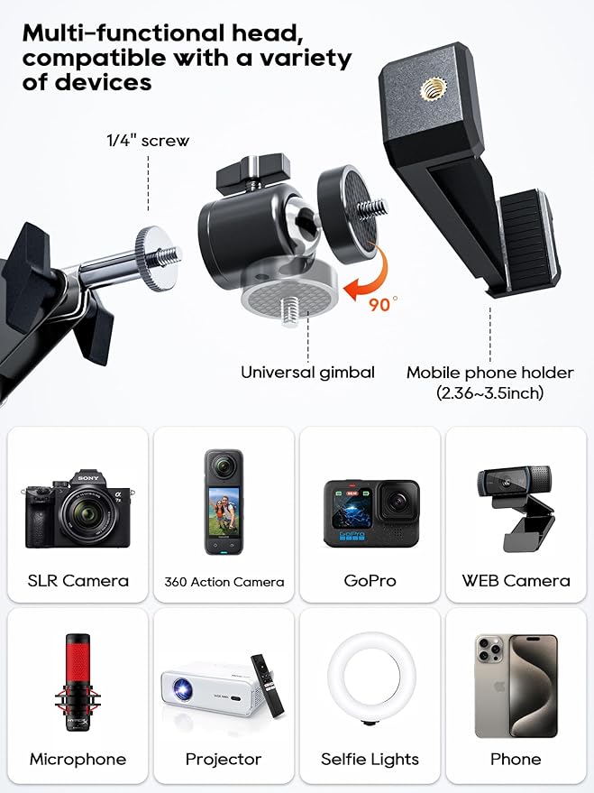 CACENCAN Overhead Camera Mount, 5lb Horizontal Load-Bearing, 360° Adjustable - Image 7