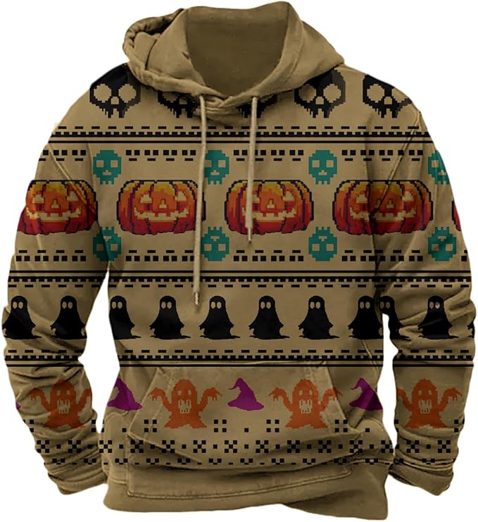 Halloween Hoodie Men Graphic Pumpkin Ghost Printed Sweatshirt Casual Trendy by Spatofa