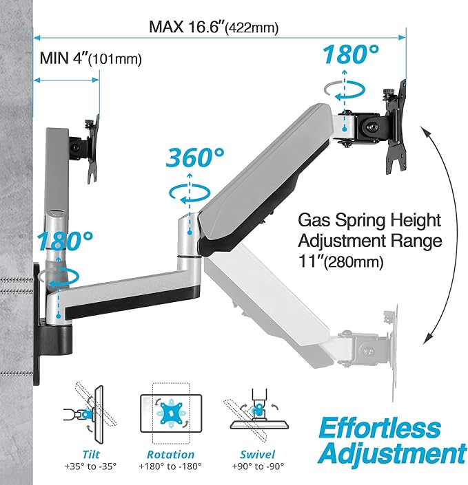 AVLT Dual 13"-32" Monitor Wall Mount fits Two Flat/Curved Computer Screen to - Image 3