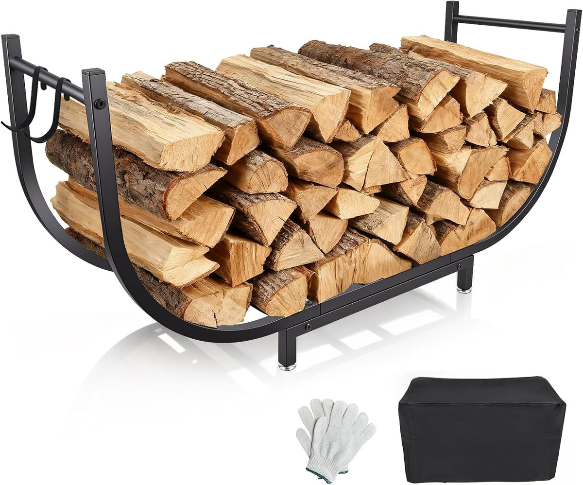35’’ firewood rack outdoor w thicken cover, curved, main product view