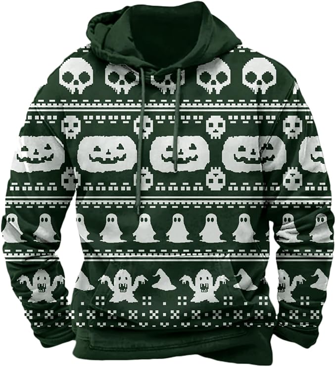 Halloween Hoodie Men Graphic Pumpkin Ghost Printed Sweatshirt Casual Trendy by Spatofa