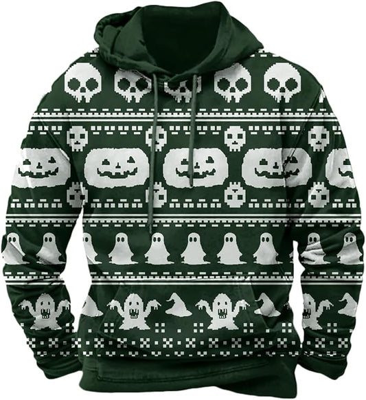 Halloween Hoodie Men Graphic Pumpkin Ghost Printed Sweatshirt Casual Trendy by Spatofa