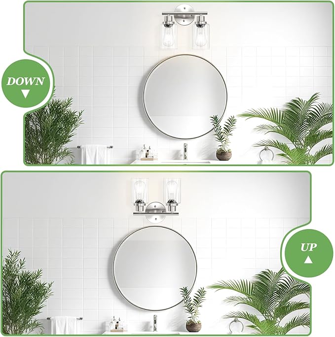 Guliaofo 2-Light E26 Bathroom Light Fixtures, Modern Brushed Nickel Vanity - Image 4