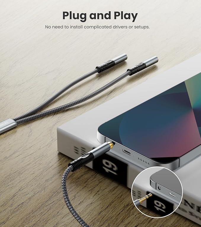 JOMLEY Headphone Splitter 1.6ft, Audio Splitter 3.5mm 1 Male to 2 Female Adapter - Image 7