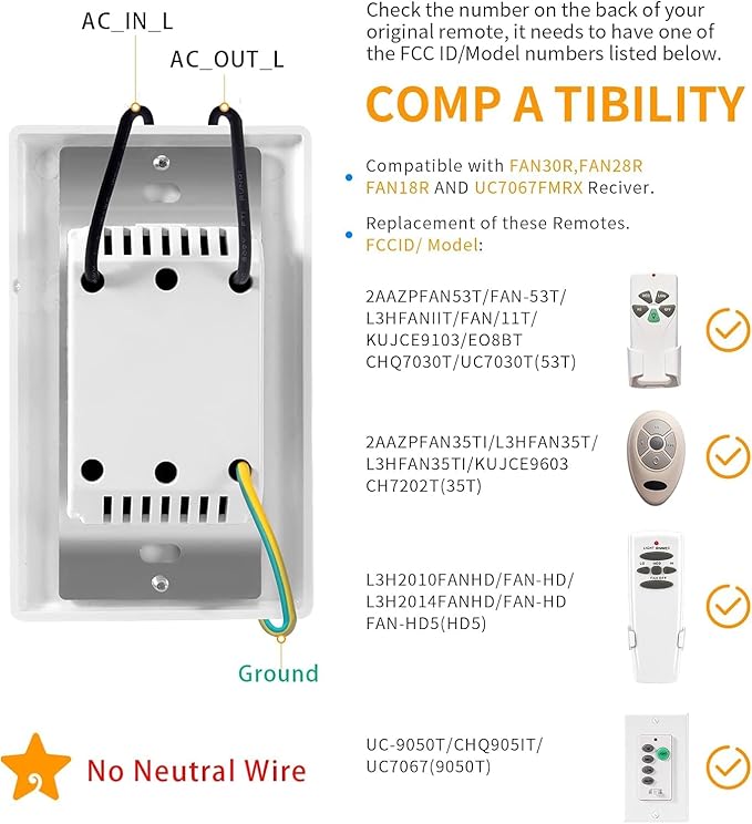 Humpptom Universal Ceiling Fan Remote Control, Ceiling Fan Wall Switch UC9050T - Image 6