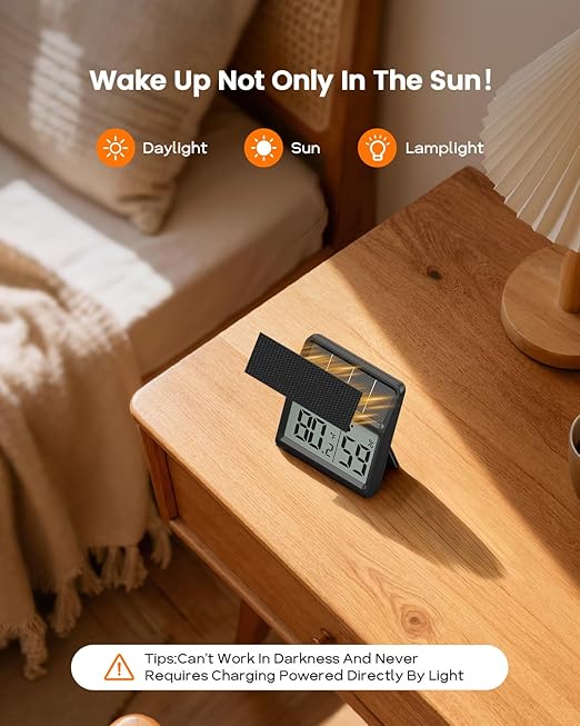 Digital Indoor Thermometer & Hygrometer, Light Powered Solar Indoor Temperature - Image 2