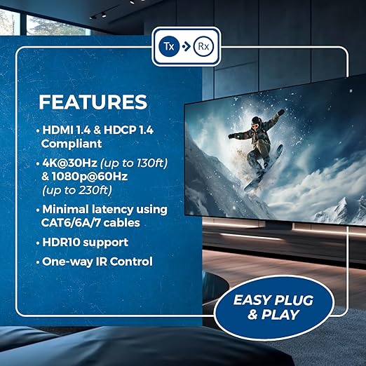 OREI HDMI Over Ethernet Extender Over Single CAT6/7 Ethernet Cable 4K@30Hz Up - Image 7