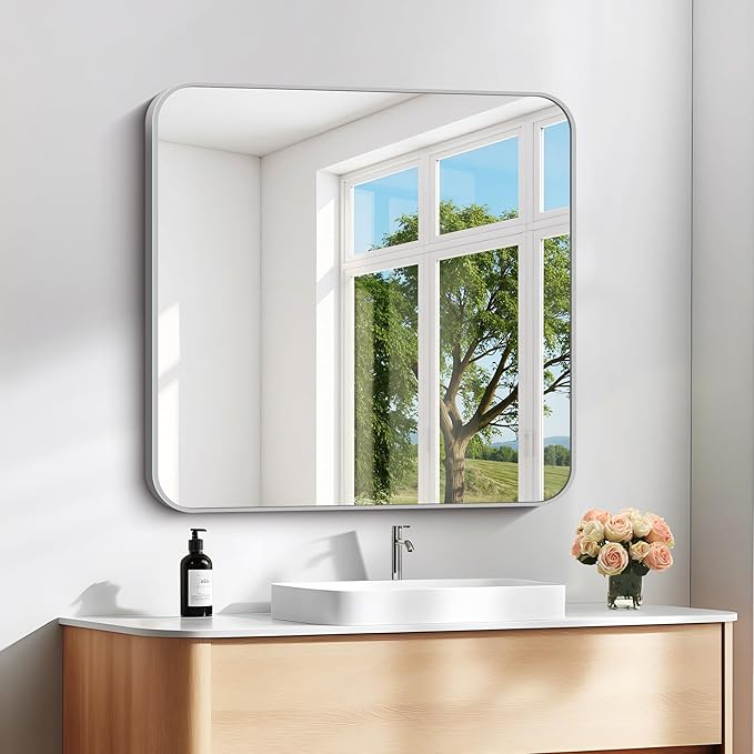 30" x 30"Bathroom Mirror, Decorative Rectangular Vanity Mirror by DESBING