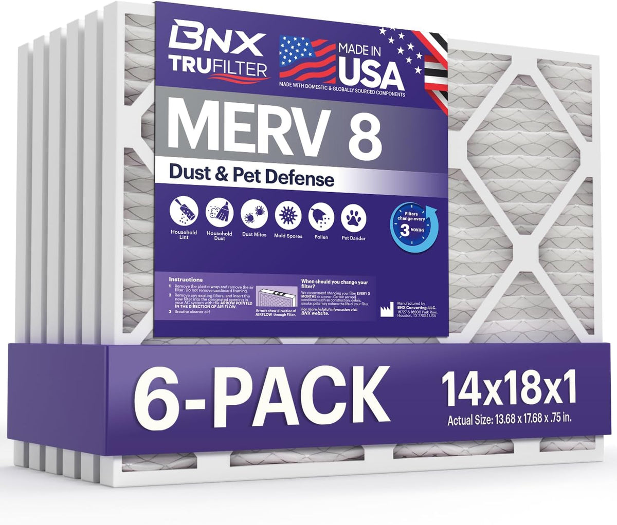 BNX TruFilter 14x18x1 Air Filter MERV 8