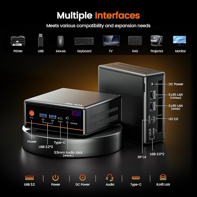 PELADN Ryzen Mini PC 5600H, 32GB Dual Channel RAM, 1TB PCIe3.0 SSD, 2.5“ SATA - Image 9