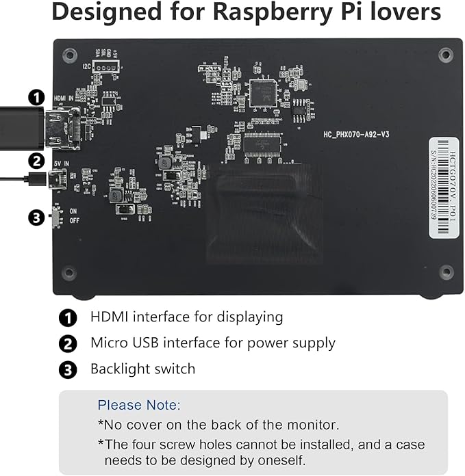 HMTECH 7 Inch Raspberry Pi Screen 800x480 HDMI Portable Monitor IPS LCD Screen - Image 6