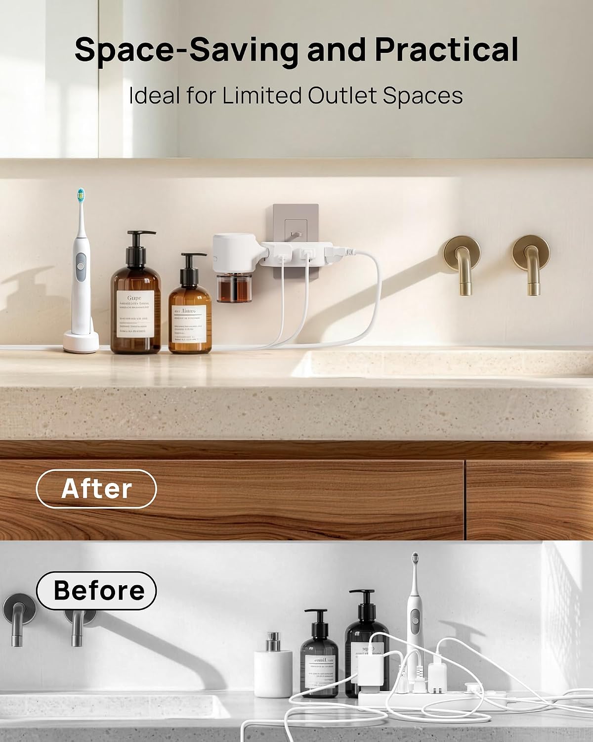 TROND Outlet Extender Surge Protector, Multi Plug Wall Outlet, White | 4 Grounded Sockets, 3 Way Angled Plug Adapter, Space-Saving, 900J, Electrical Wall Splitter for Bathroom Kitchen Office