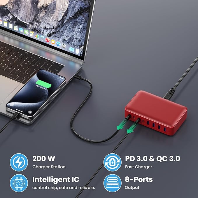 USB C Charger 200W USB C Charger Block, Upgraded GaN III 8-Port Fast Charging - Image 4