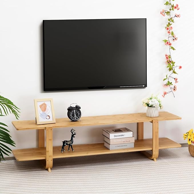 HollyHOME Bamboo TV Stand with Storage by HollyHOME