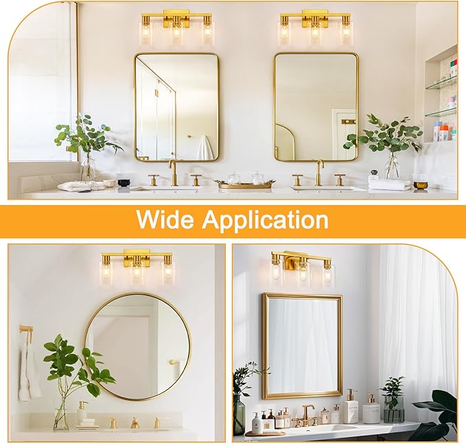 SOPEAS Gold 3-Light Bathroom Vanity Light, Modern Brushed Gold Vanity Lights - Image 5