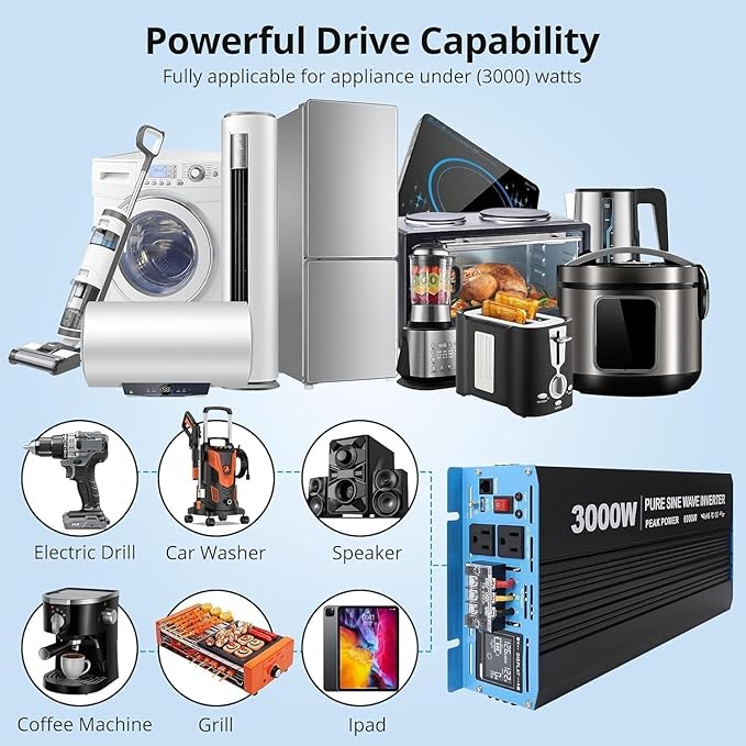 3000W Pure Sine Wave Inverter 1 USB Port 5v/2.1a, LCD Display&Remote Controller - Image 7