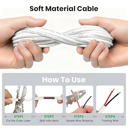 BAHIWOM Fire Safety CL2 Speaker Wire in-Wall & in-Ceiling 14 Gauge Wire 100 FT - Image 5