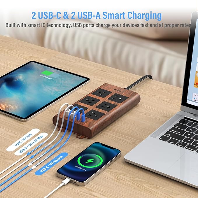 TOPREK Surge Protector Power Strip, 6 Widely-Spaced Outlets - Image 3