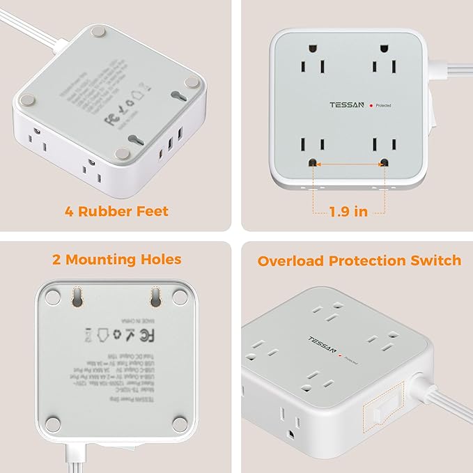 Surge Protector Power Strip, TESSAN 5 Ft Flat Plug Extension Cord - Image 8