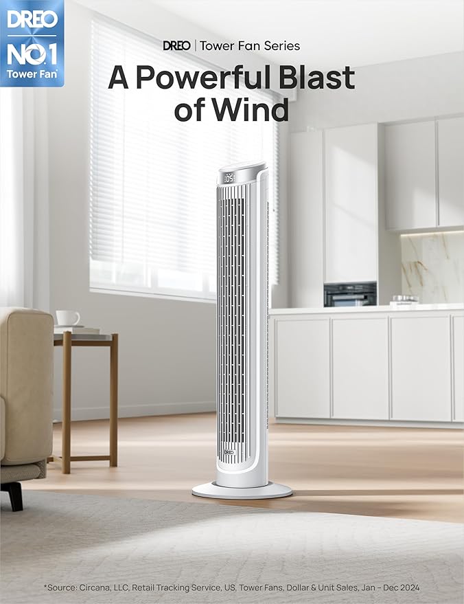 Dreo Tower Fans for Bedroom, 90°Oscillating Fans for indoors, 5 Speeds 4 Modes - Image 2