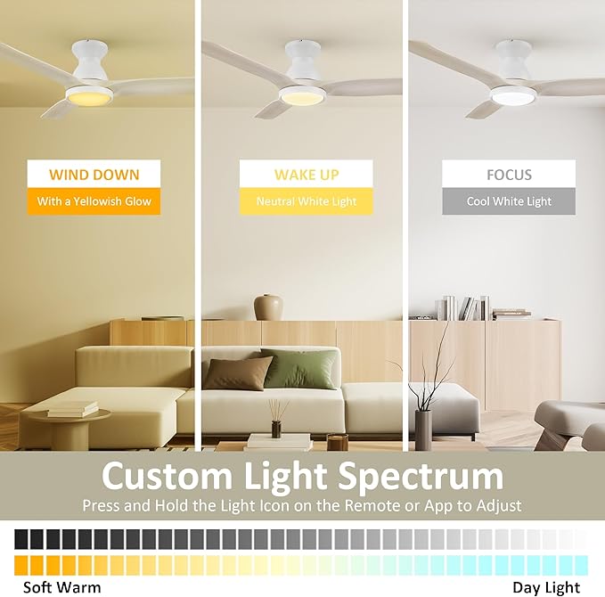 SMAAIR Smart Ceiling Fans with Lights Damp Covered, Solid Wood Flush Mount - Image 5
