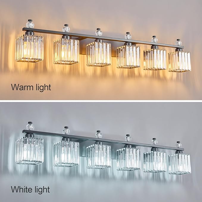 FDPBY Vanity Lights 6-Light Modern Crystal Vanity Light Sand Black Bathroom - Image 2