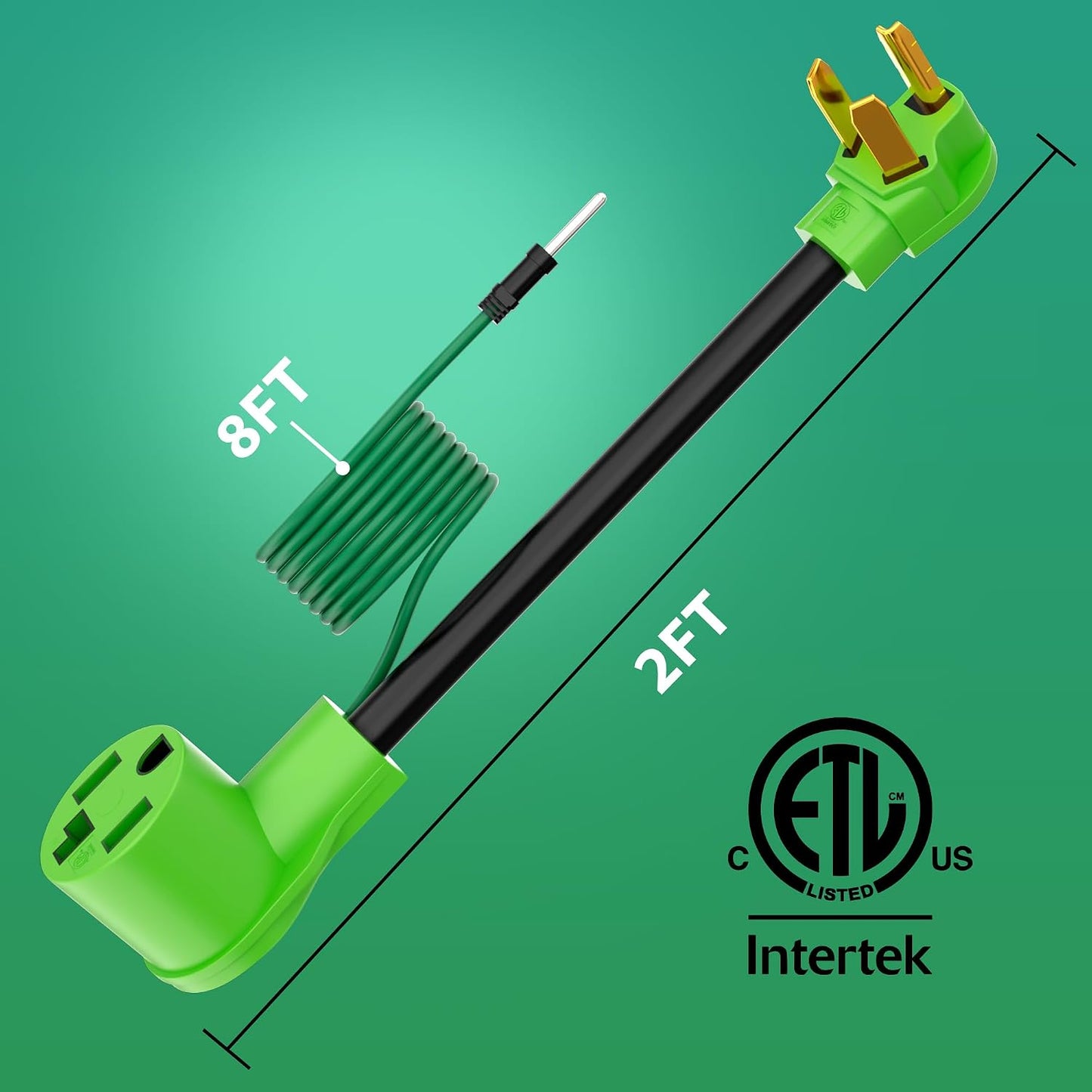 4 Prong to 3 Prong Dryer Plug Adapter with Green Ground Wire, 4-Prong New Dryer Female to 3 Prong Old Dryer Male Receptacle, 10-30P to 14-30R Dryer Adapter, 10AWG, STW, 2FT