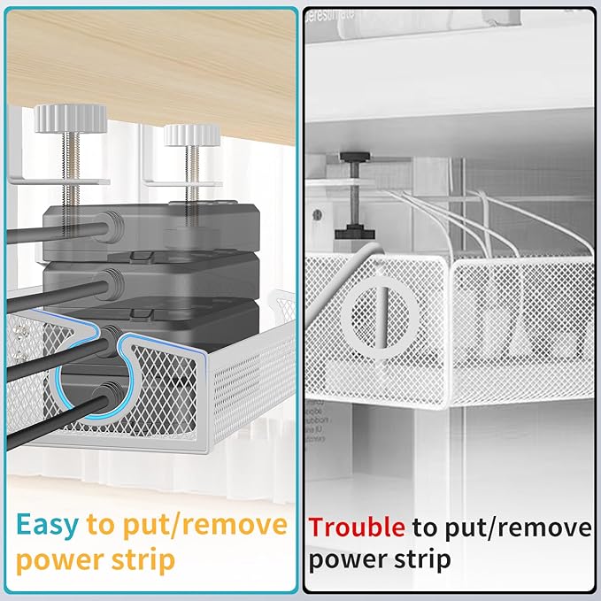 Under Desk Cable Management Tray White, No Drill Desk Cable Management Organizer - Image 3