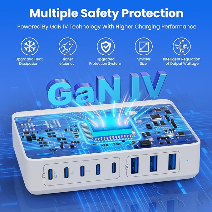 USB C Charger 300W USB C Charger Block 8-Ports GaN IV Fast Charging Station - Image 4