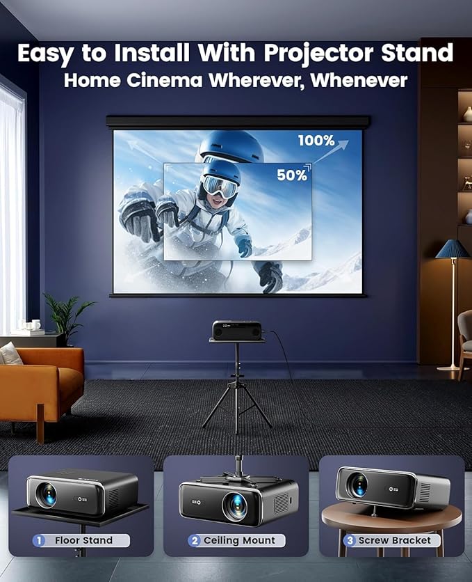 Smart Outdoor Projector with WiFi and Bluetooth, 800ANSI Movie Projector - Image 6