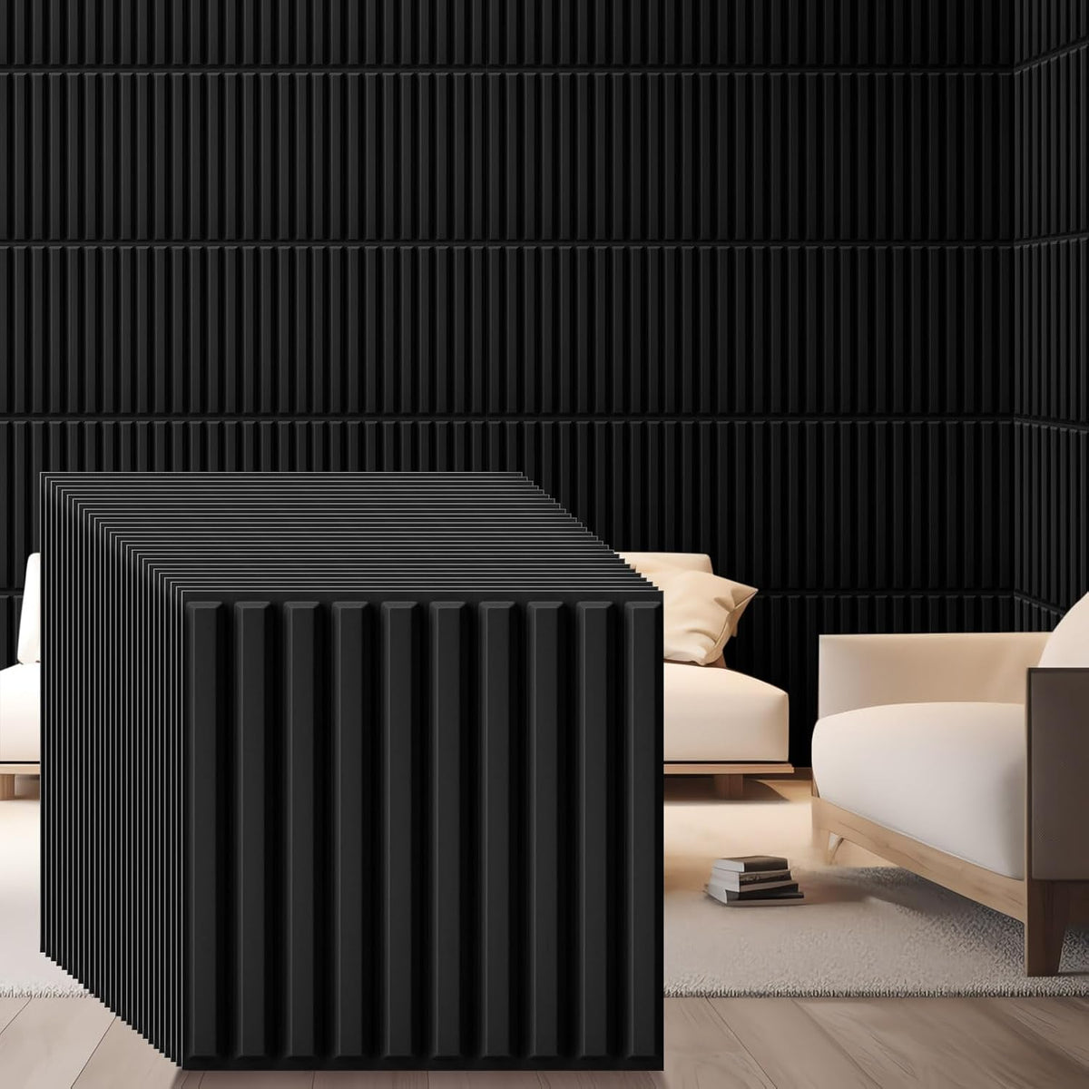 Nuanchu 120 Pcs 3D Slat Wall Panels 12 x 12 Inch PVC Fluted Textured Panel