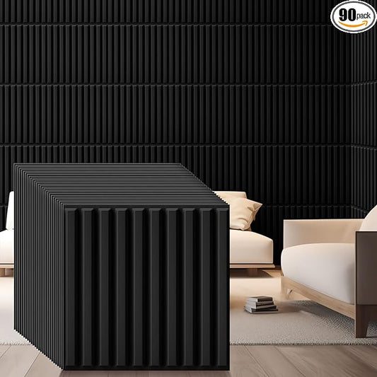 Nuanchu 90 Pcs 3D Slat Wall Panels 12 x 12 Inch PVC Fluted Textured Panel by Nuanchu