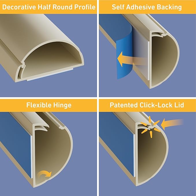 D-Line Half Round Cord Hider, Patented Cable Cover, Hide TV Wall Mount Wires - Image 2