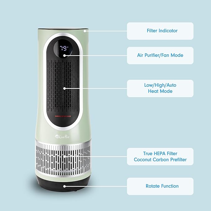 LivePure 3-in-1 LP520 Clean Heat Air Purifier & Electric Heater – Oscillating - Image 3