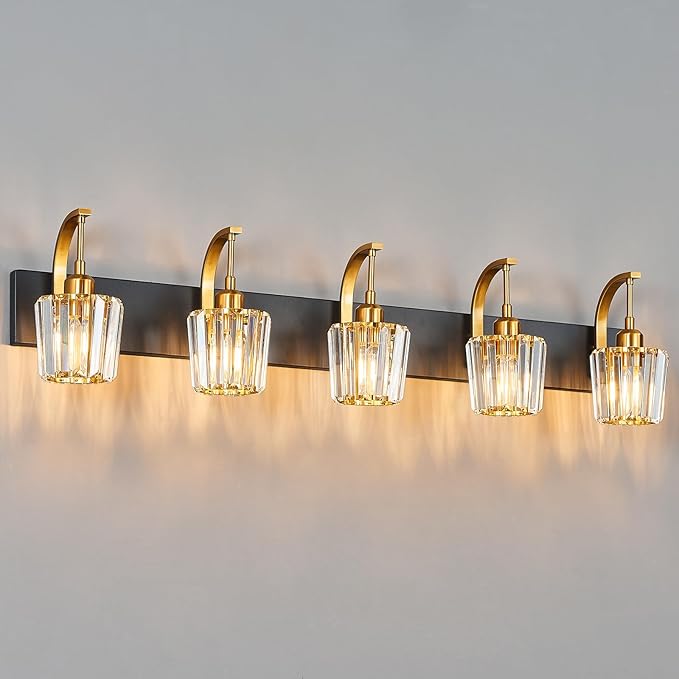 FDPBY Modern Bathroom Vanity Light, 5-Light Black Gold Wall Sconce by FDPBY