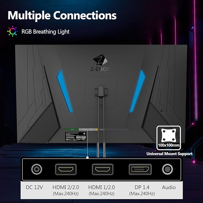 24.5" Gaming Monitor 240Hz, Z-Edge UG25F FHD 1920x1080 Computer Monitor - Image 6