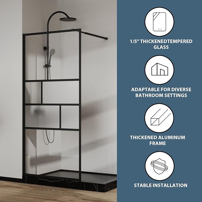 Goodyo 34” X 72” Shower Door Tempered Glass Framed Shower Screen Panel - Image 2