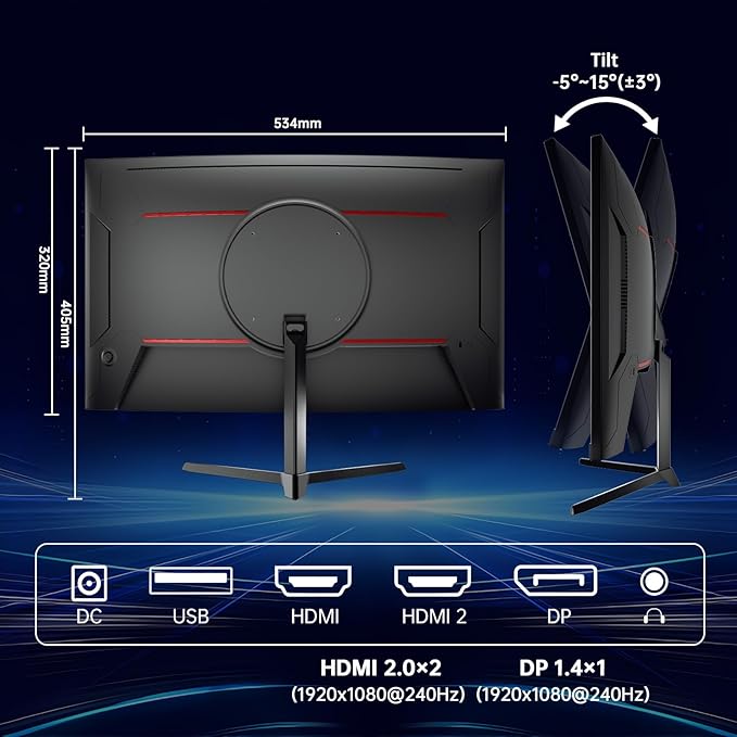 KTC 24 Inch 240Hz Curved Gaming Monitor, FHD 1080p 1500R 1ms Computer Monitor - Image 8